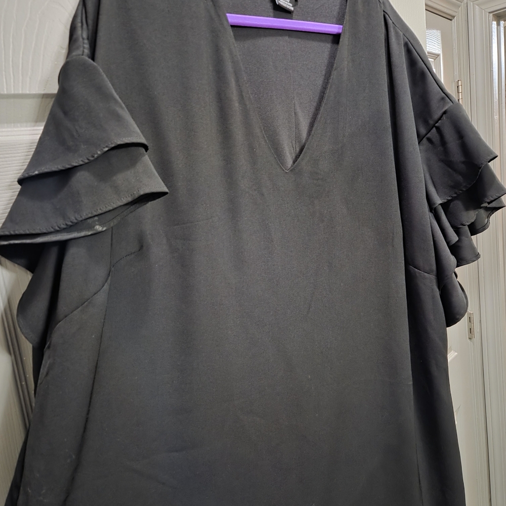 Perfect LBD Black Ruffle Sleeve Shift Dress